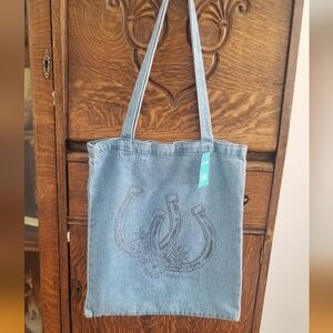 NWT Maurices Blue Denim Horseshoe Tote / Book Bag